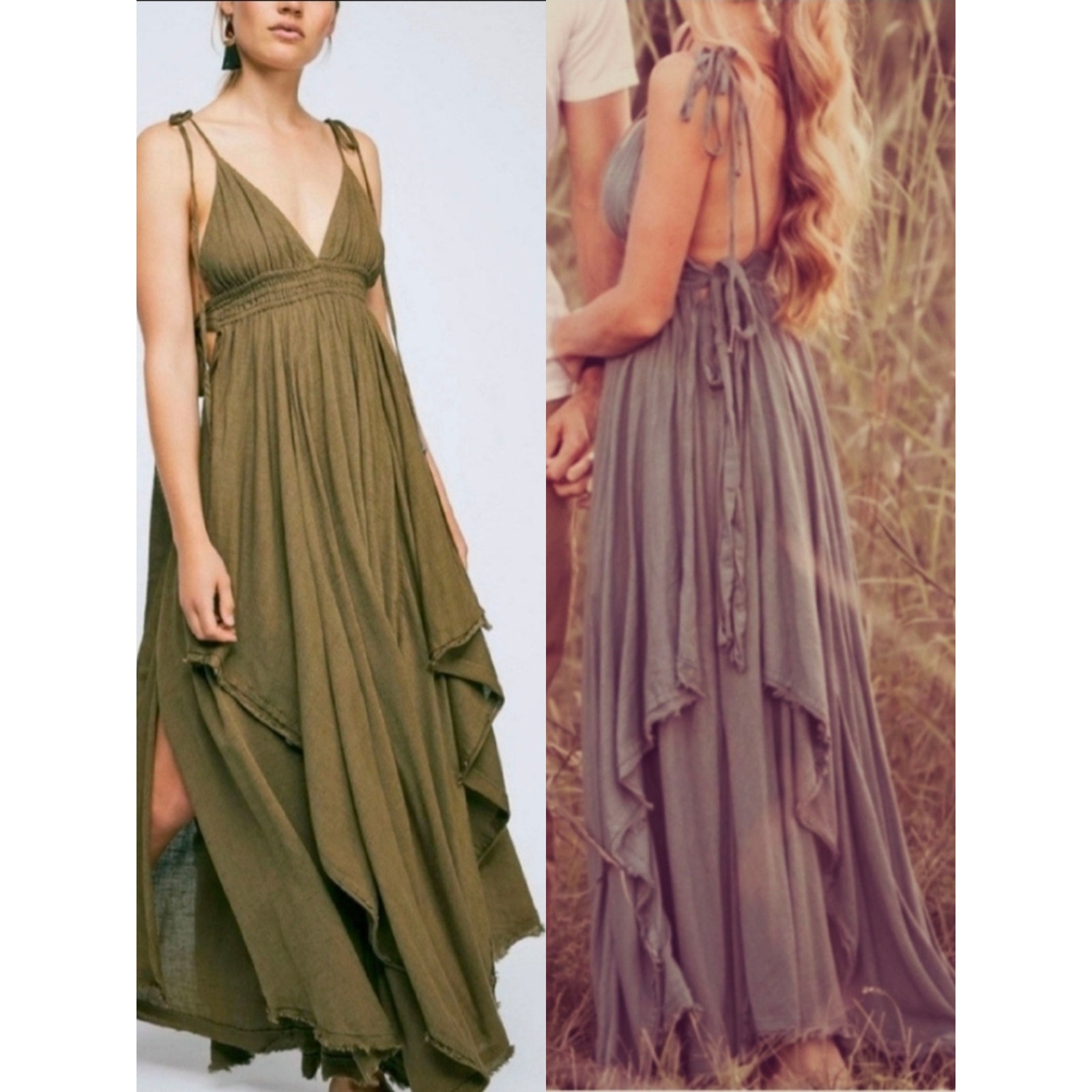 Free People Xs Olive Green Boho Maxi Dress